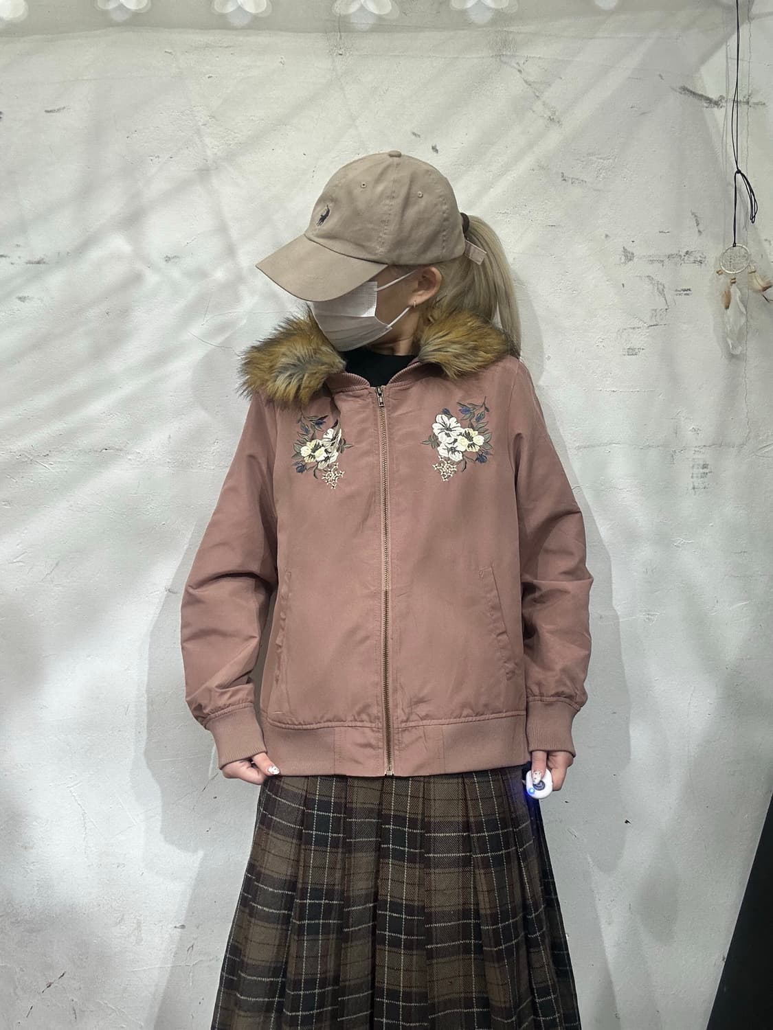 일본 빈티지 핑크 베이지 퍼 모피 울프죠 스카잔 자켓 M 상품이미지2