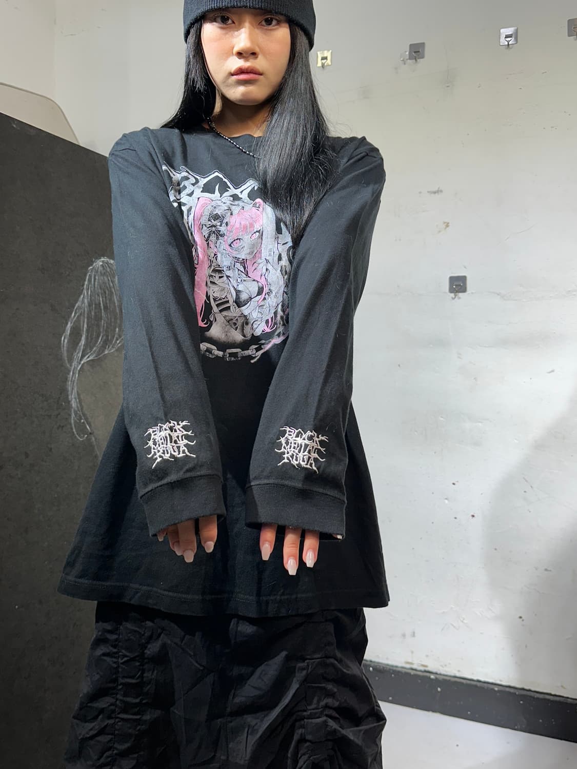 일본빈티지 아니마 지뢰계 소녀 프린팅 롱슬리브 긴팔티 XL 상품이미지1