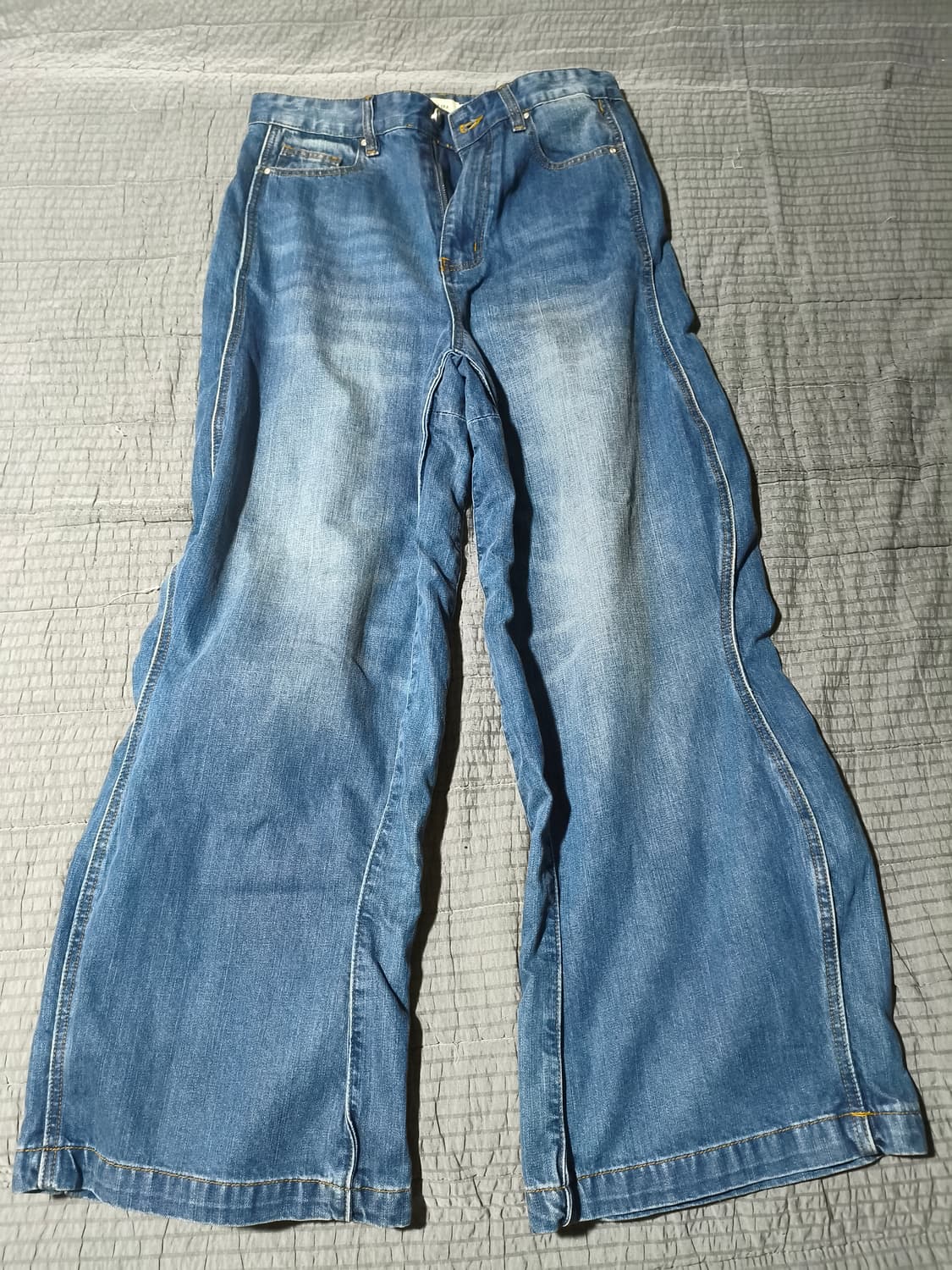 워시드 웨이비 데님 팬츠 M(30~32) 새상품  남여공용 와이드 플레어 상품이미지1