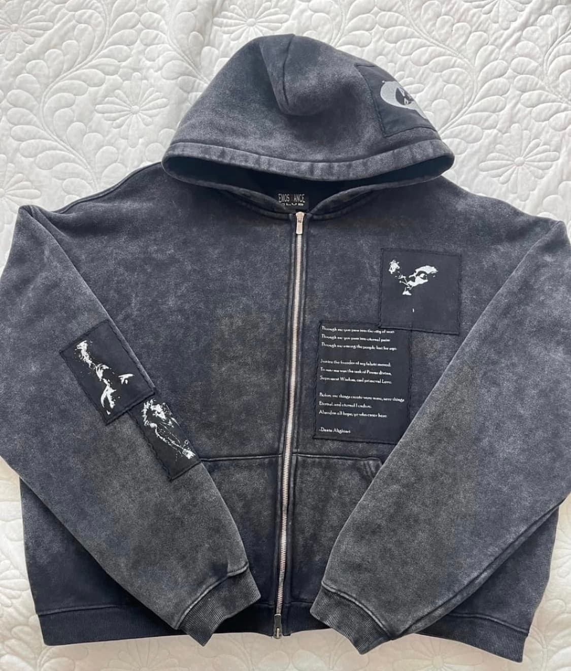 에모스탠스클럽 스모크 워싱 패치 후드집업 블랙 상품이미지2