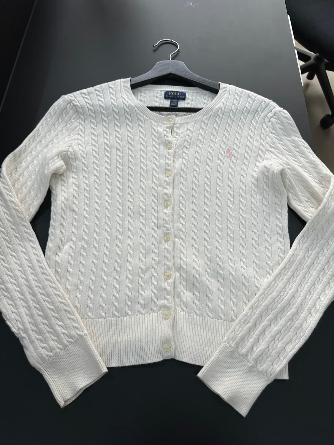 폴로랄프로렌 케이블 버튼 가디건 화이트핑크 상품이미지4