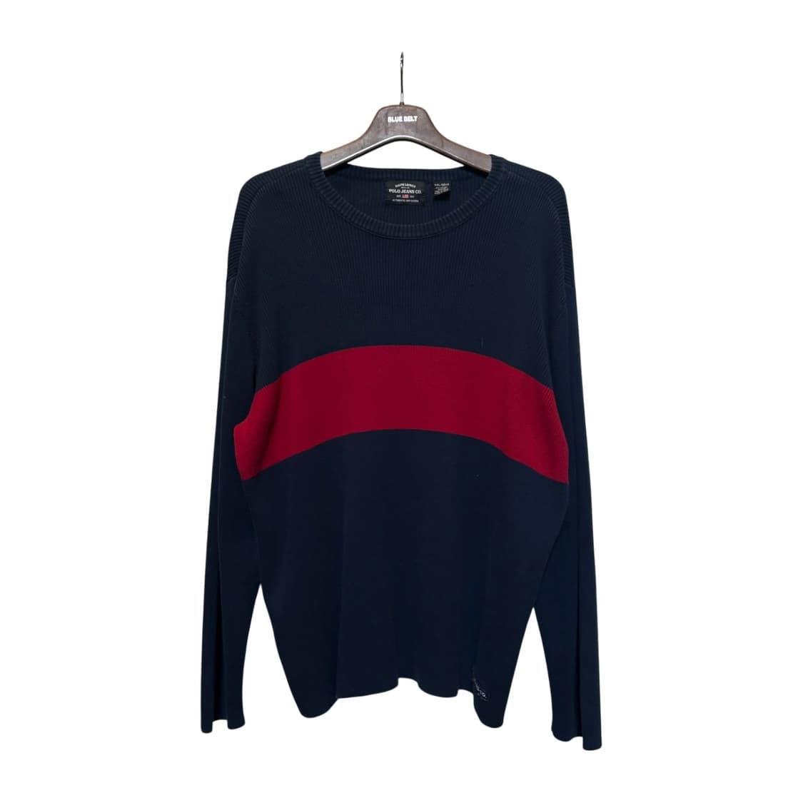 POLO JEANS 폴로진스 골지리브 크루넥 코튼니트 빅라인 로고 디테일 상품이미지1