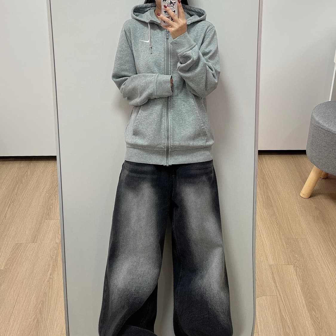 나이키 자수로고 그레이 후드집업 상품이미지1