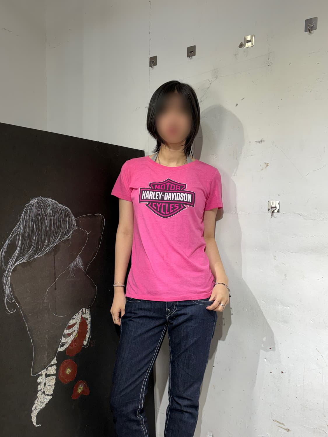 할리데이비슨 y2k 핑크 빅로고 반팔티 L 상품이미지1