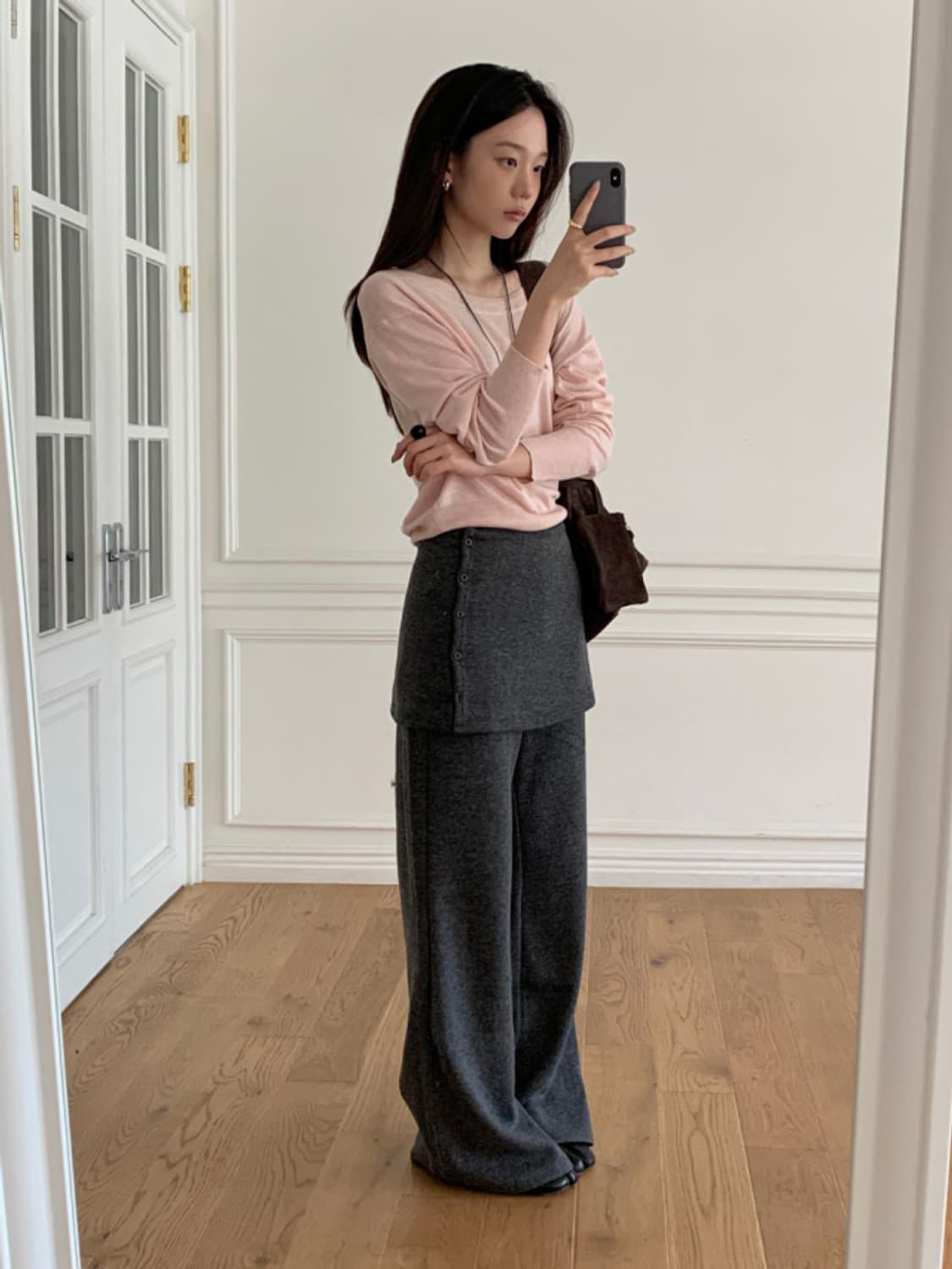 유이니 Daya skirt pants 기모 레이어드 스커트 팬츠 그레이 상품이미지1