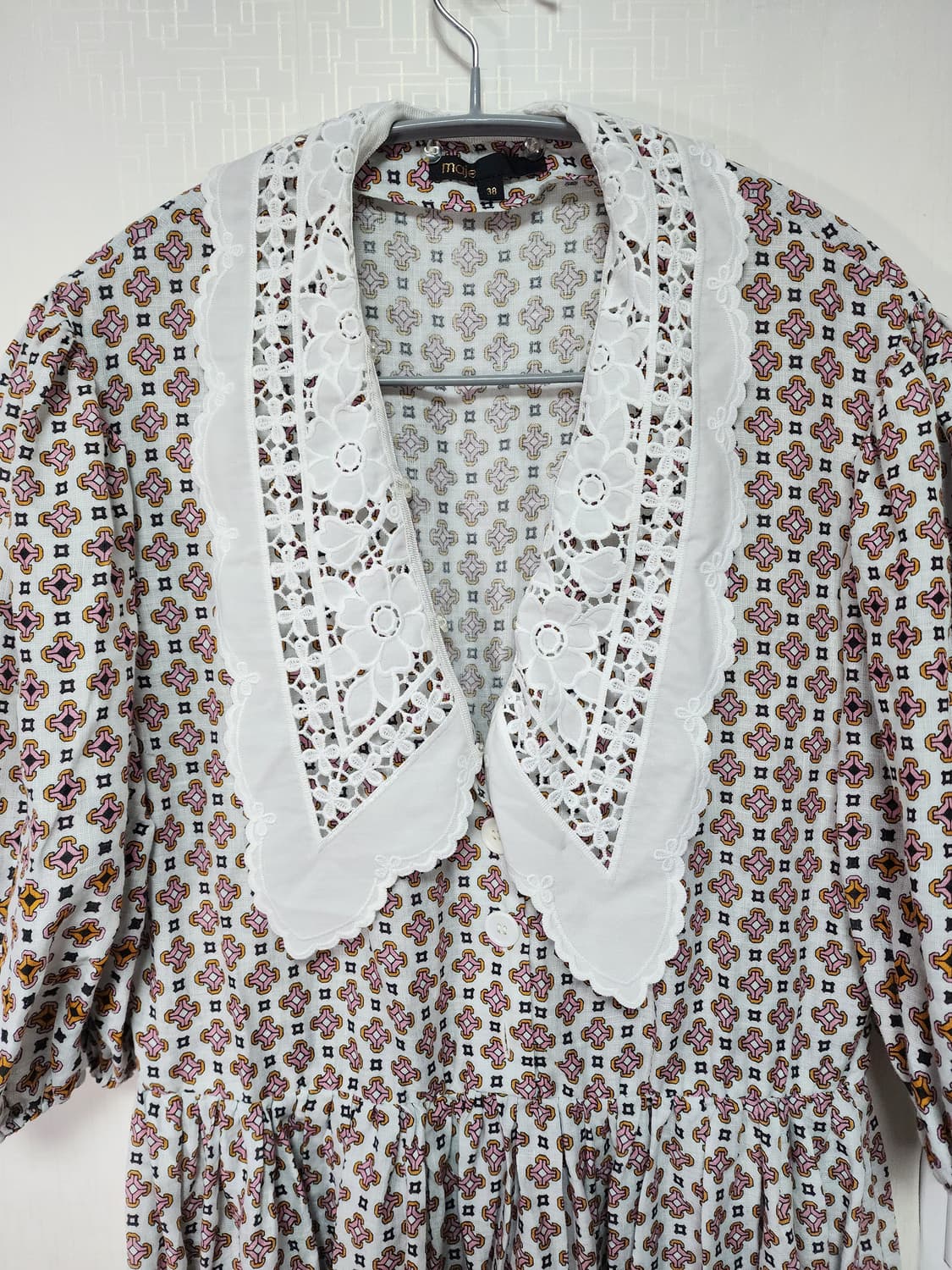 마쥬 기퓌르 레이스 트림 프린팅 린넨 미니 원피스 상품이미지5