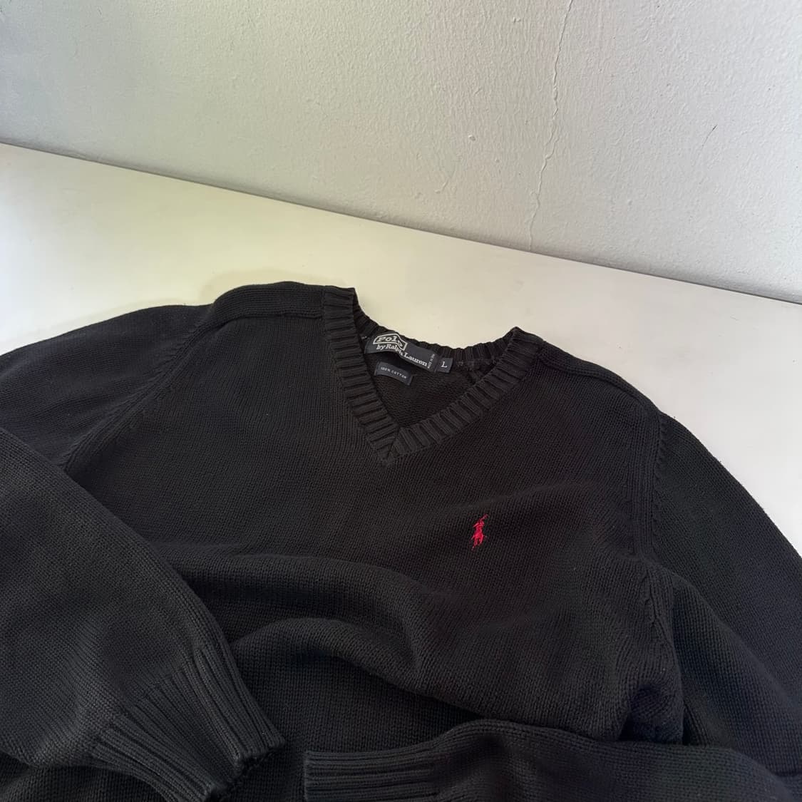 L 폴로 랄프로렌 블랙 브이넥 면 니트 상품이미지1