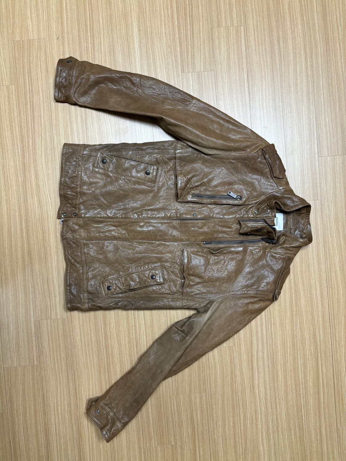 브라운 디테일 레더 자켓 상품이미지5