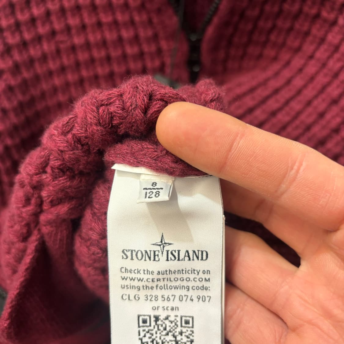 스톤아일랜드 주니어 버건디 와플 니트 하프 집업 새상품 상품이미지8