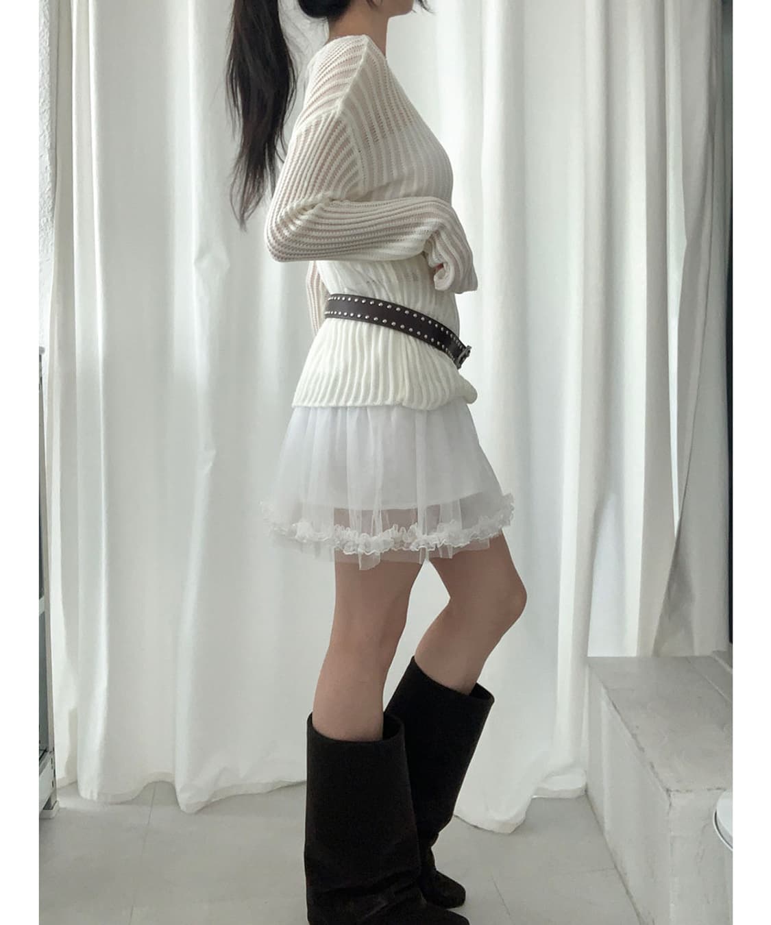 새상품) 샤 프릴 레이스 스커트 화이트 상품이미지1