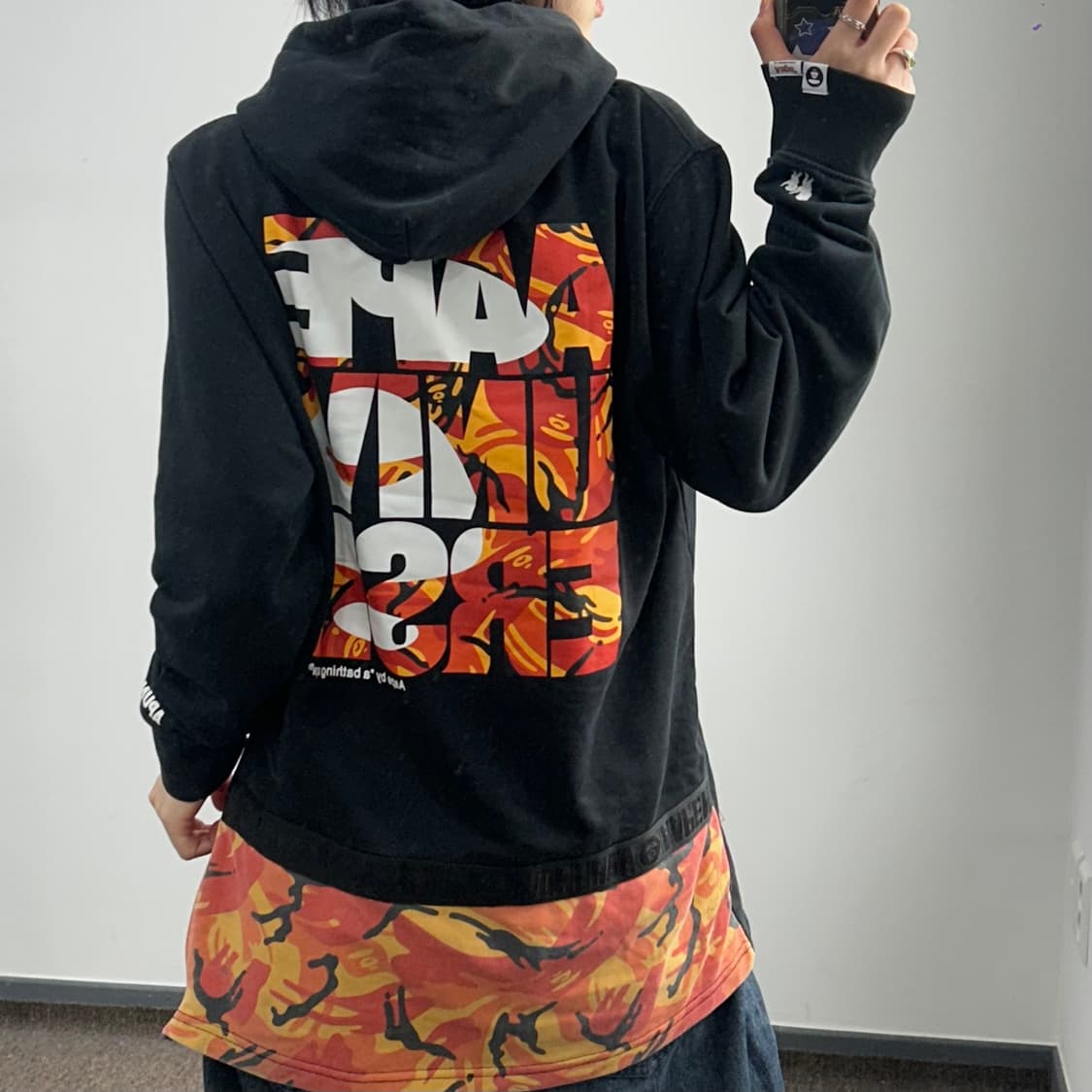 Aape 에이프 오렌지 카모 백포인트 블랙 후드티  상품이미지1