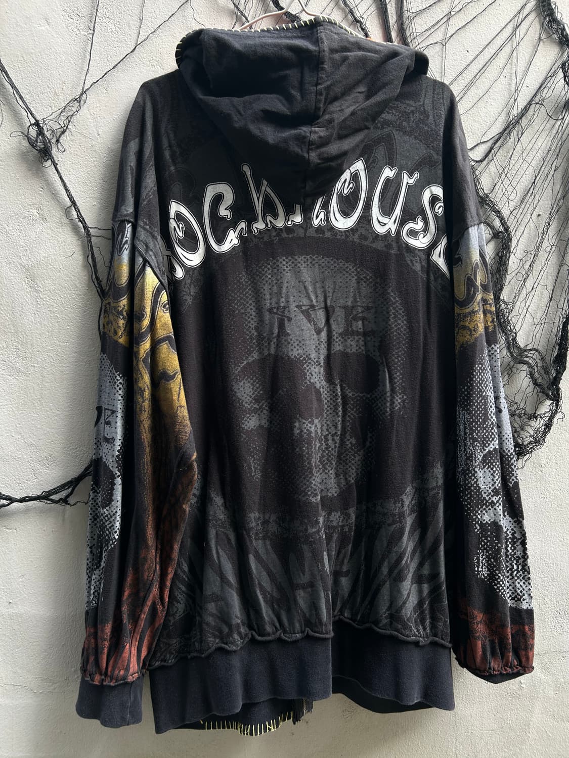 00s Vtg rock house 스컬 풀 프린팅 블랙 후드집업 상품이미지5