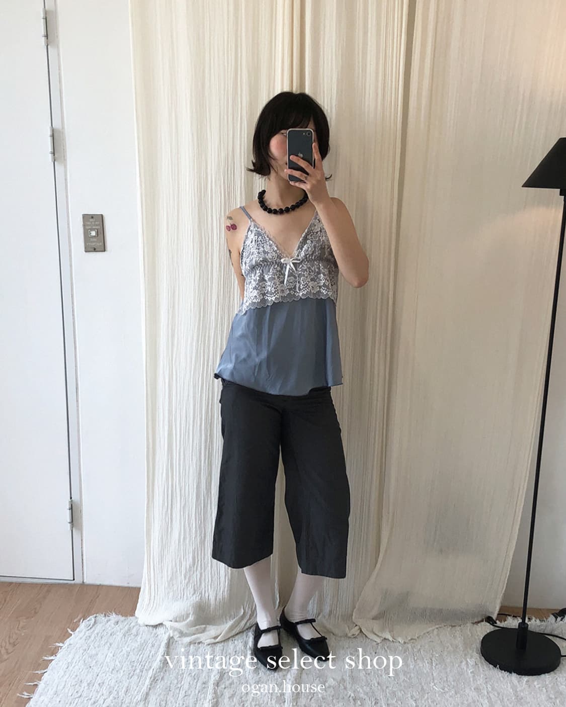 vintage blue mist lace slip cami top 상품이미지4