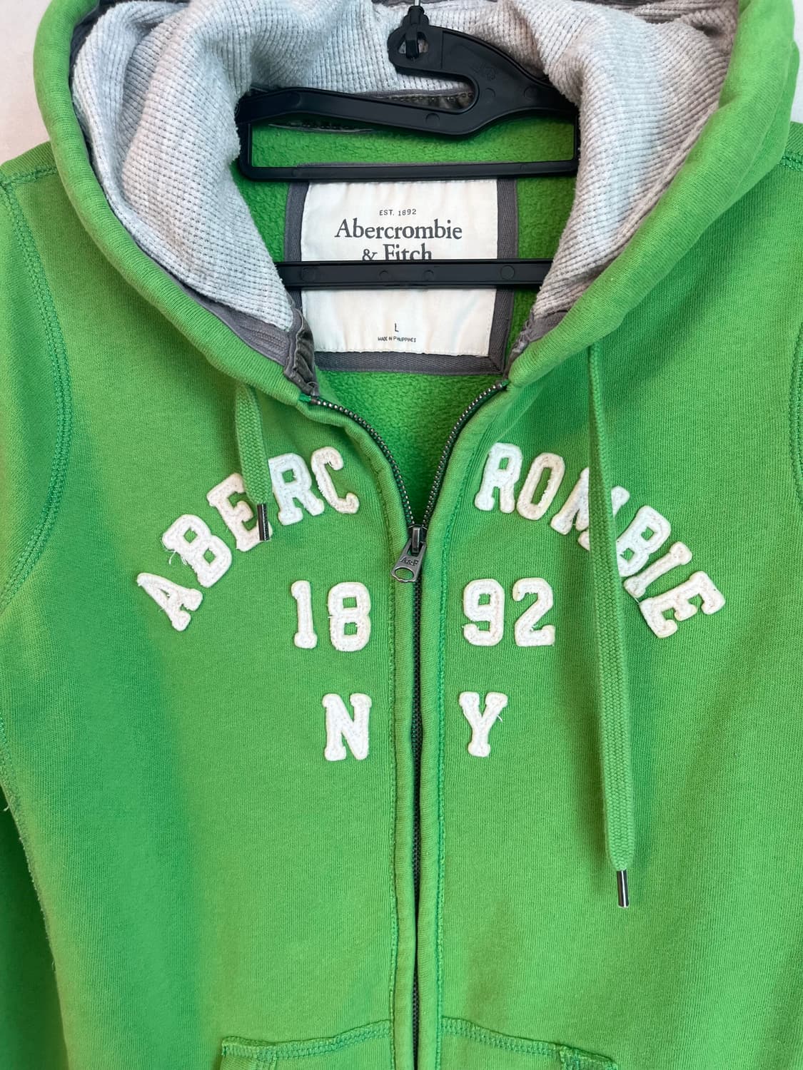 아베크롬비 스펠로고 뉴욕 딱붙핏 대장 후드집업 그린 [L] 상품이미지4