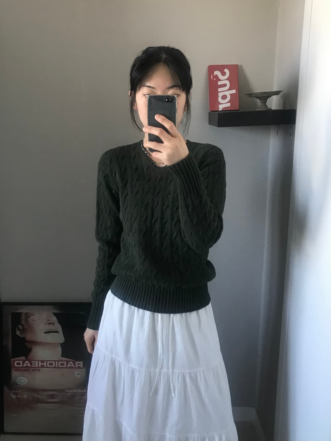 폴로 랄프로렌 포니로고 브이넥라인 케이블 니트 딥그린 상품이미지1