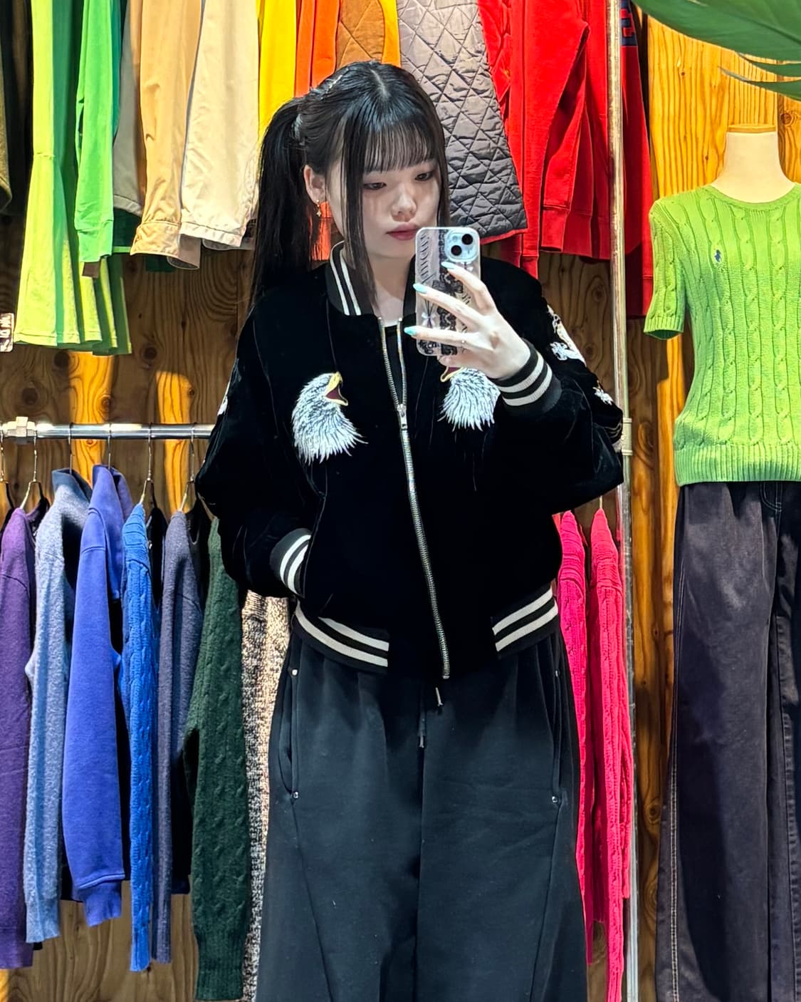 S 제페니즈 이글 드래곤 자수 블랙 벨벳 스카잔  상품이미지1