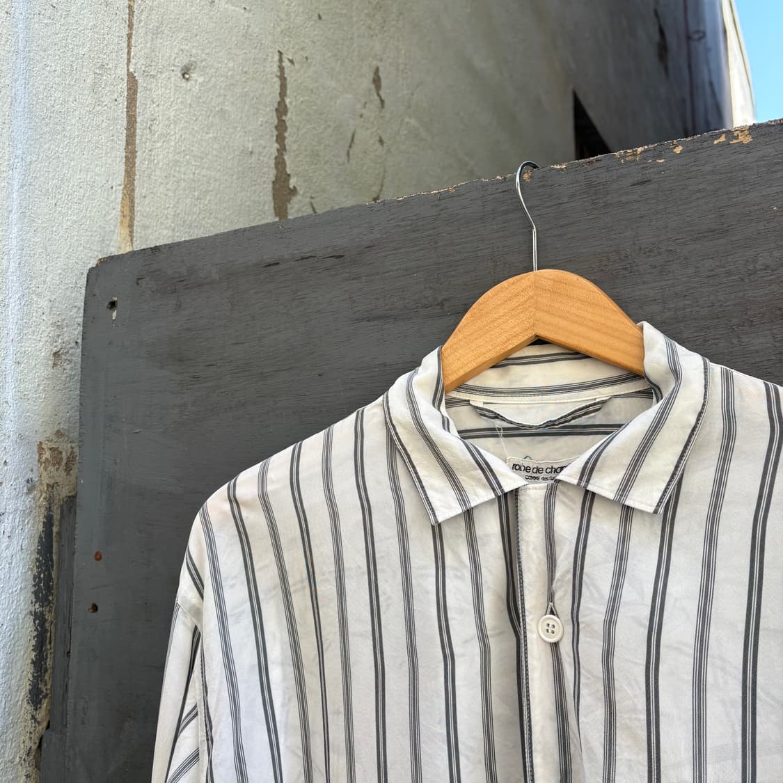 90s 꼼데가르송 robe de chambre 실키 블랙 스트라이프 셔츠 상품이미지3