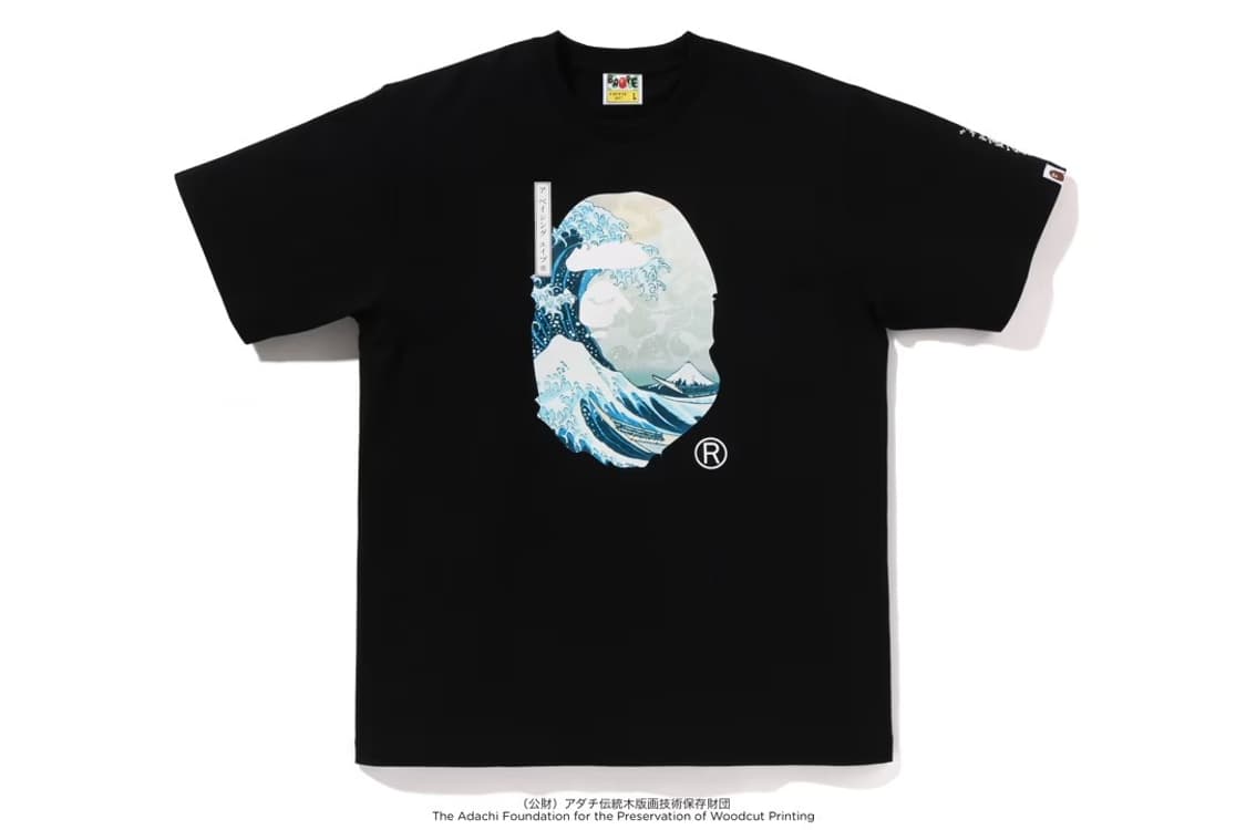 [2XL] 베이프 X 우키요에 '높은 파도' 명화 빅사루 반팔티 블랙 상품이미지1