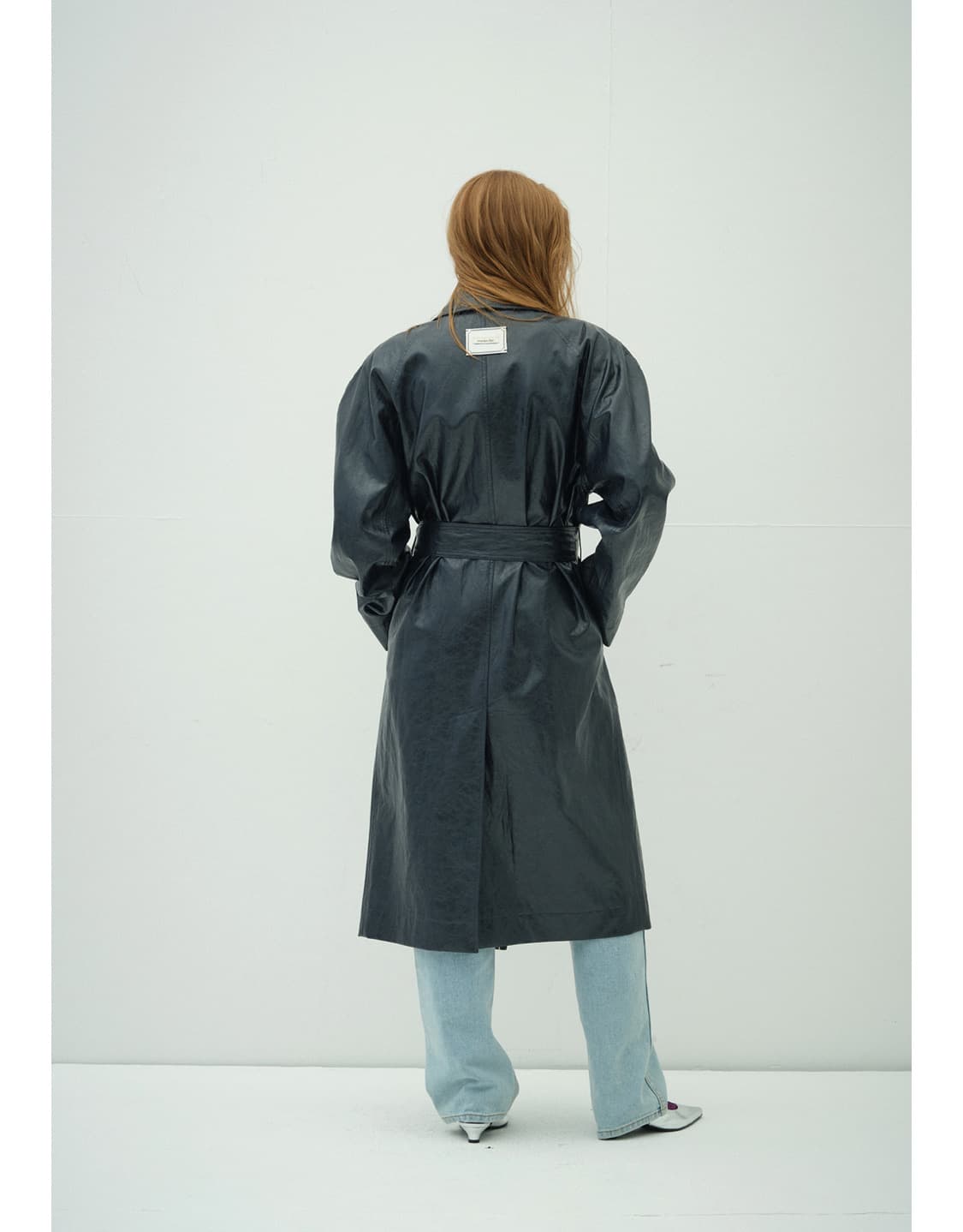 오버듀플레어 LEATHER LONG TRENCH COAT_NAVY 상품이미지3