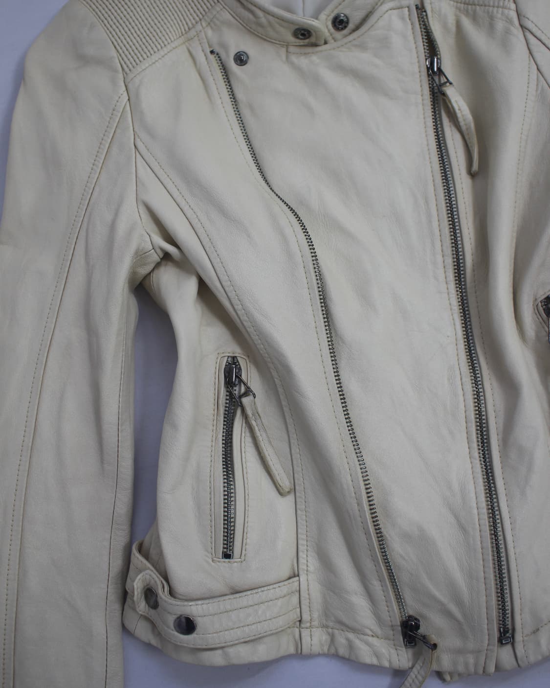 Leather skin-ivory 2 zipper lamb jacket 상품이미지6