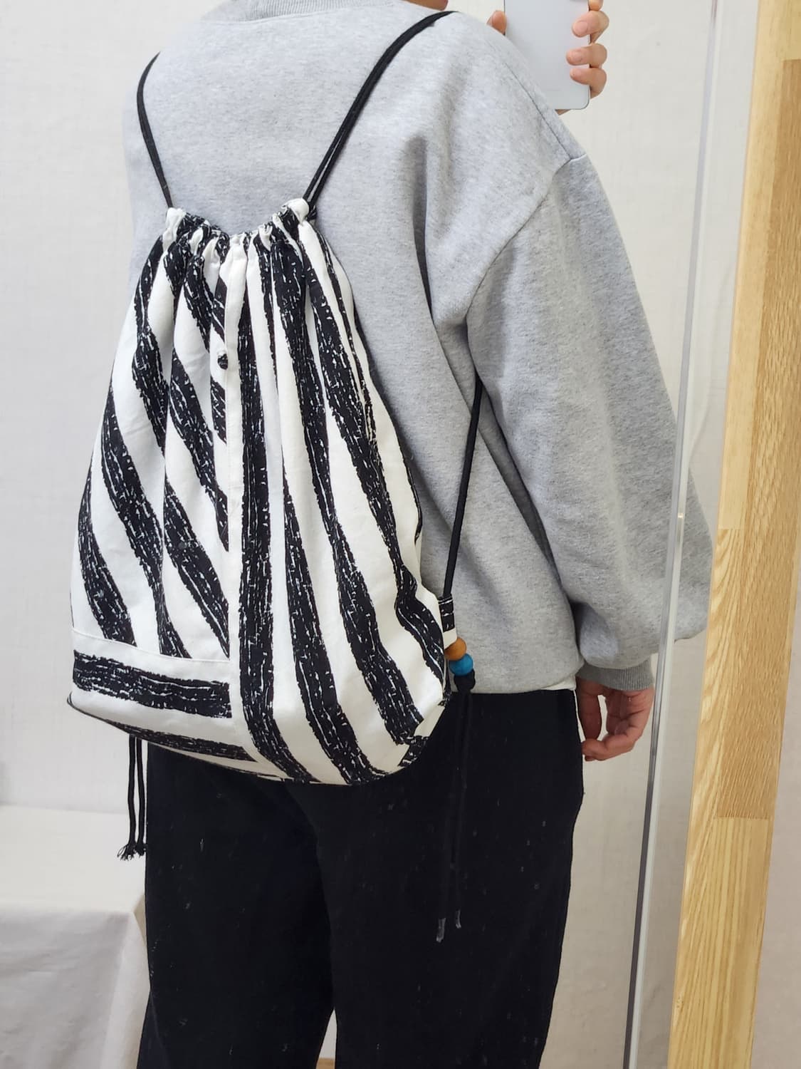 핸드메이드 사선 조각 크로스 스트링백 백팩 상품이미지4