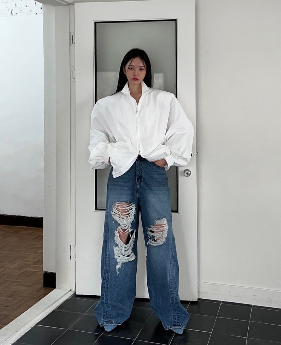 새상품) 랑거 오일러 패드 점퍼 자켓 바람막이 화이트 상품이미지2