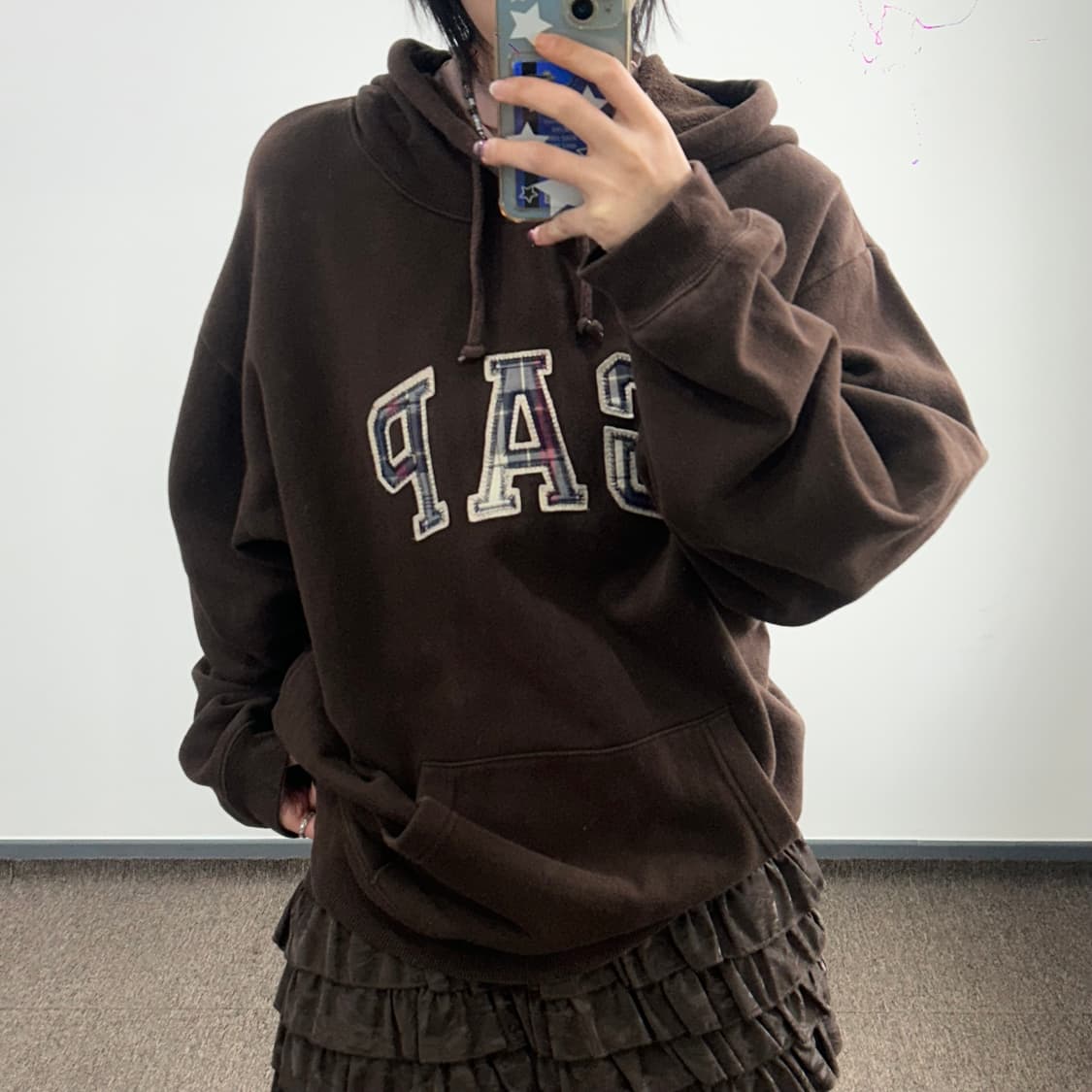 GAP 갭 체크로고 브라운 후드티 상품이미지2