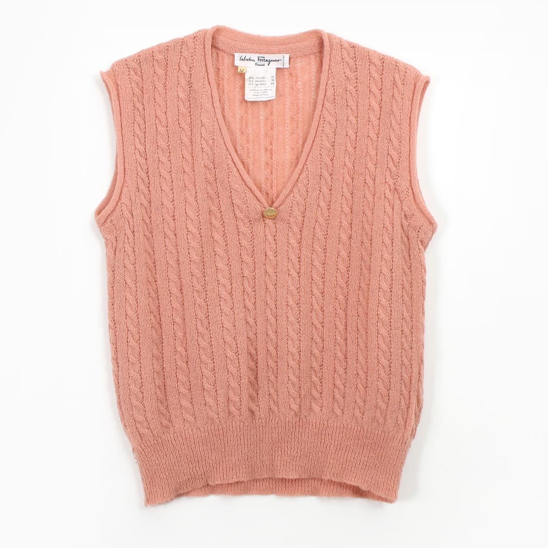 페라가모 Ferragamo 모헤어 핑크 꽈배기 니트 베스트 상품이미지1