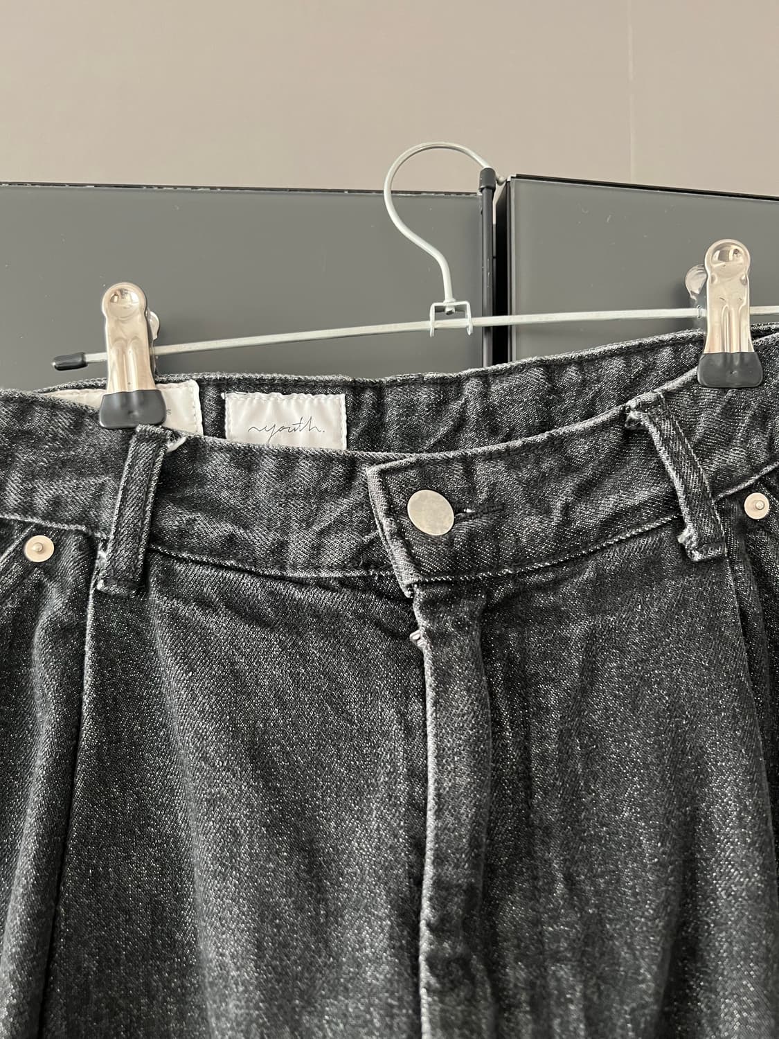 유스 와이드 스트럭쳐 블랙 데님 S 상품이미지3