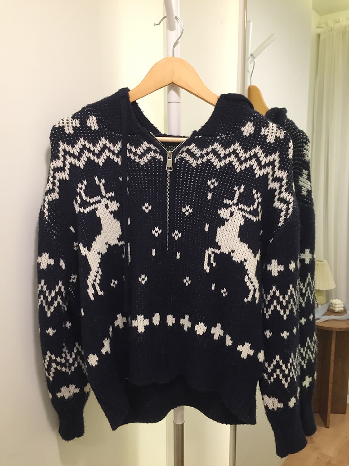 여성 빈티지 노르딕 니트후드집업 100 상품이미지4