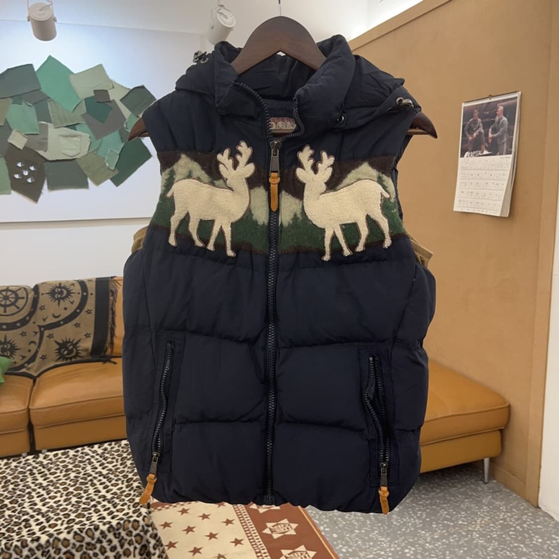 지프 빈티지 노르딕 부클 자수 패딩 조끼 L C08939 상품이미지3