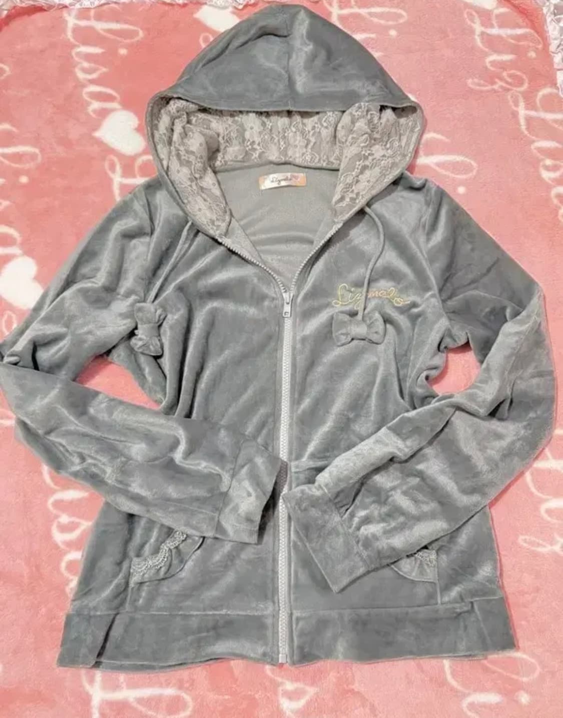 리즈리사 산리오 마이멜로디 레이스 벨벳 갸루후드집업 대대장 셋업 상품이미지1