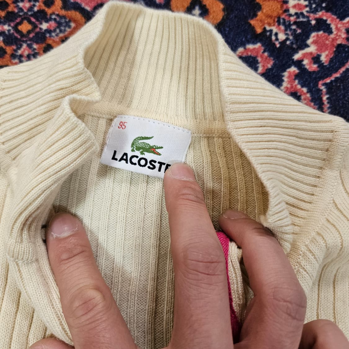 라코스테(Lacoste) 핑크 라인 버튼 넥 니트 95 상품이미지4