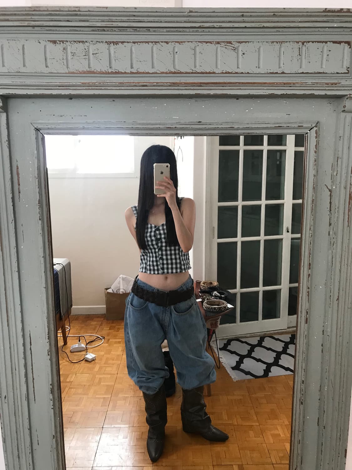 vintage green check pattern sleeveless 상품이미지3