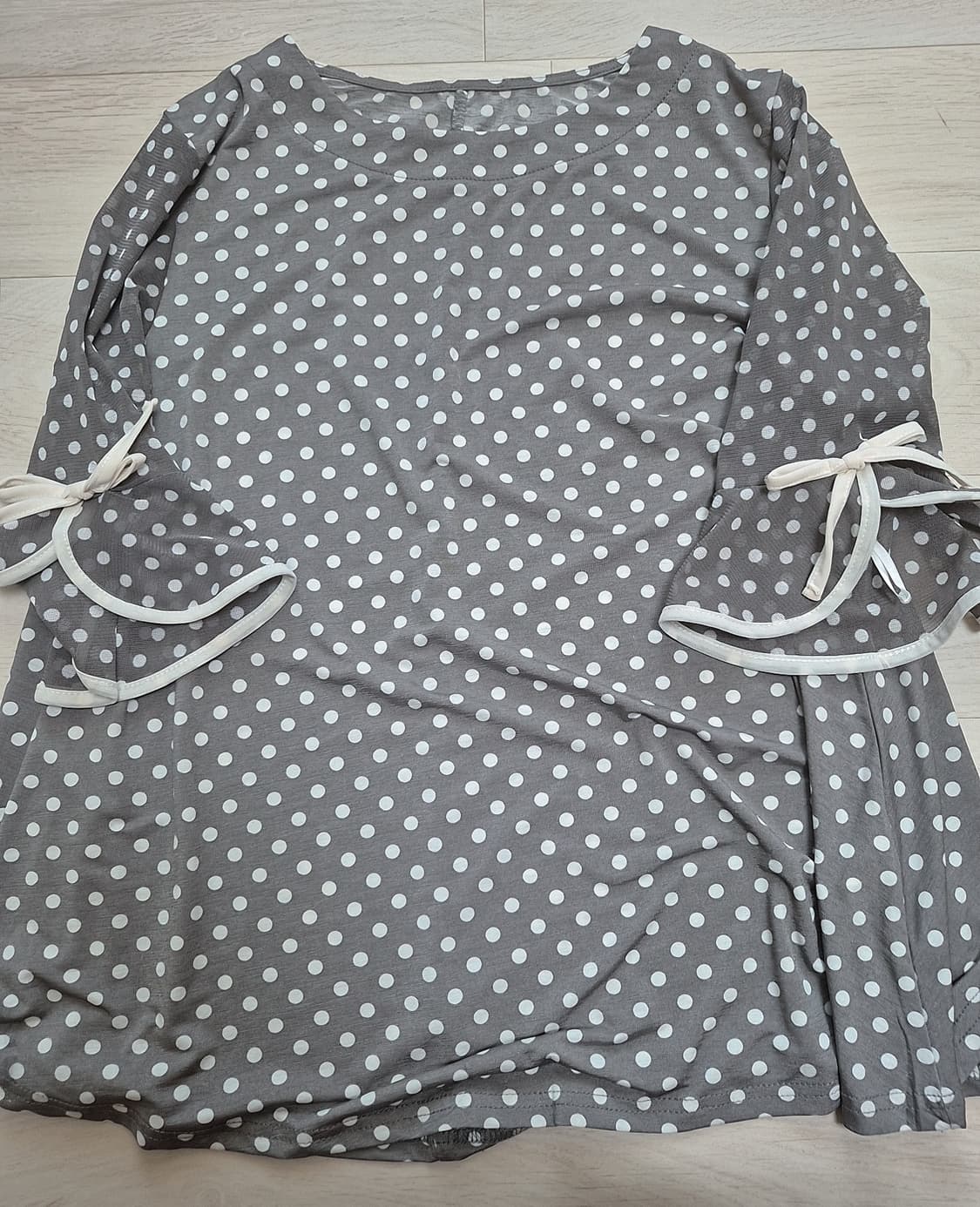 일본빈티지 하니유 도트 리본 소매 블라우스 상품이미지1