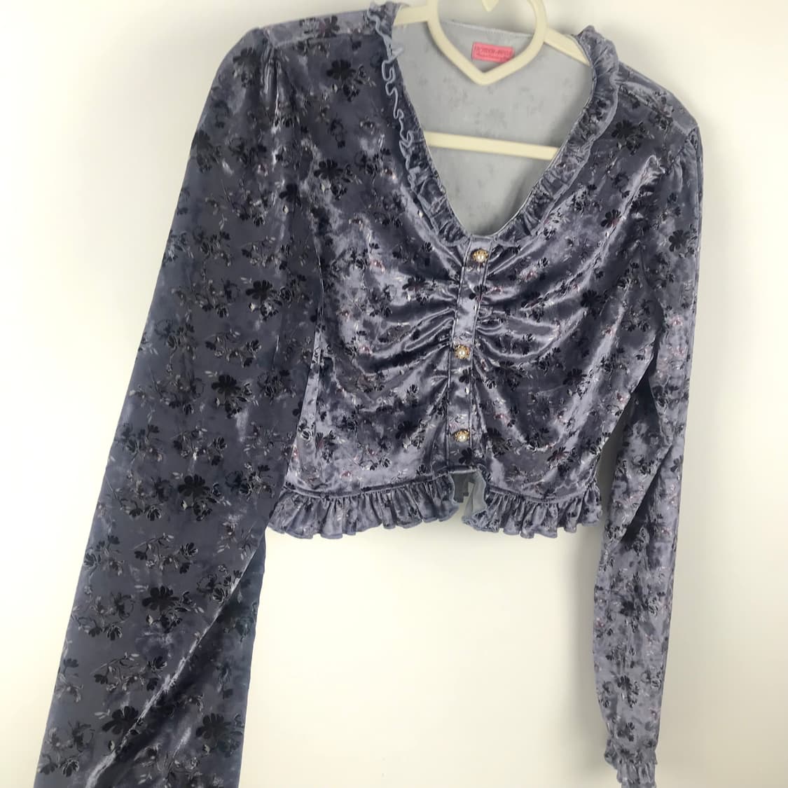 라벤더 플로럴 벨벳 셋업 크롭블라우스 보라색스커트세트 빈티지모리걸원피스 상품이미지8