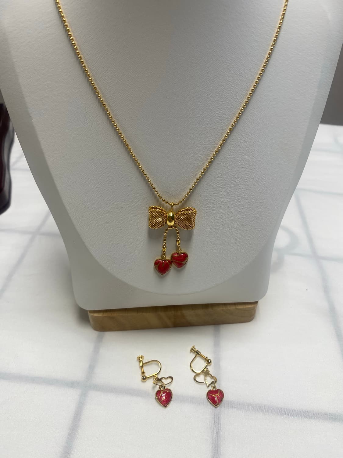 골드 레드 하트 목걸이 귀걸이 세트 일본 빈티지 상품이미지1