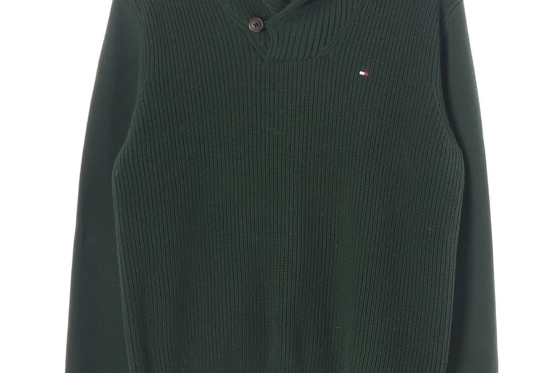 타미힐피거 숄칼라 코튼 니트 스웨터 다크그린 XS 상품이미지4