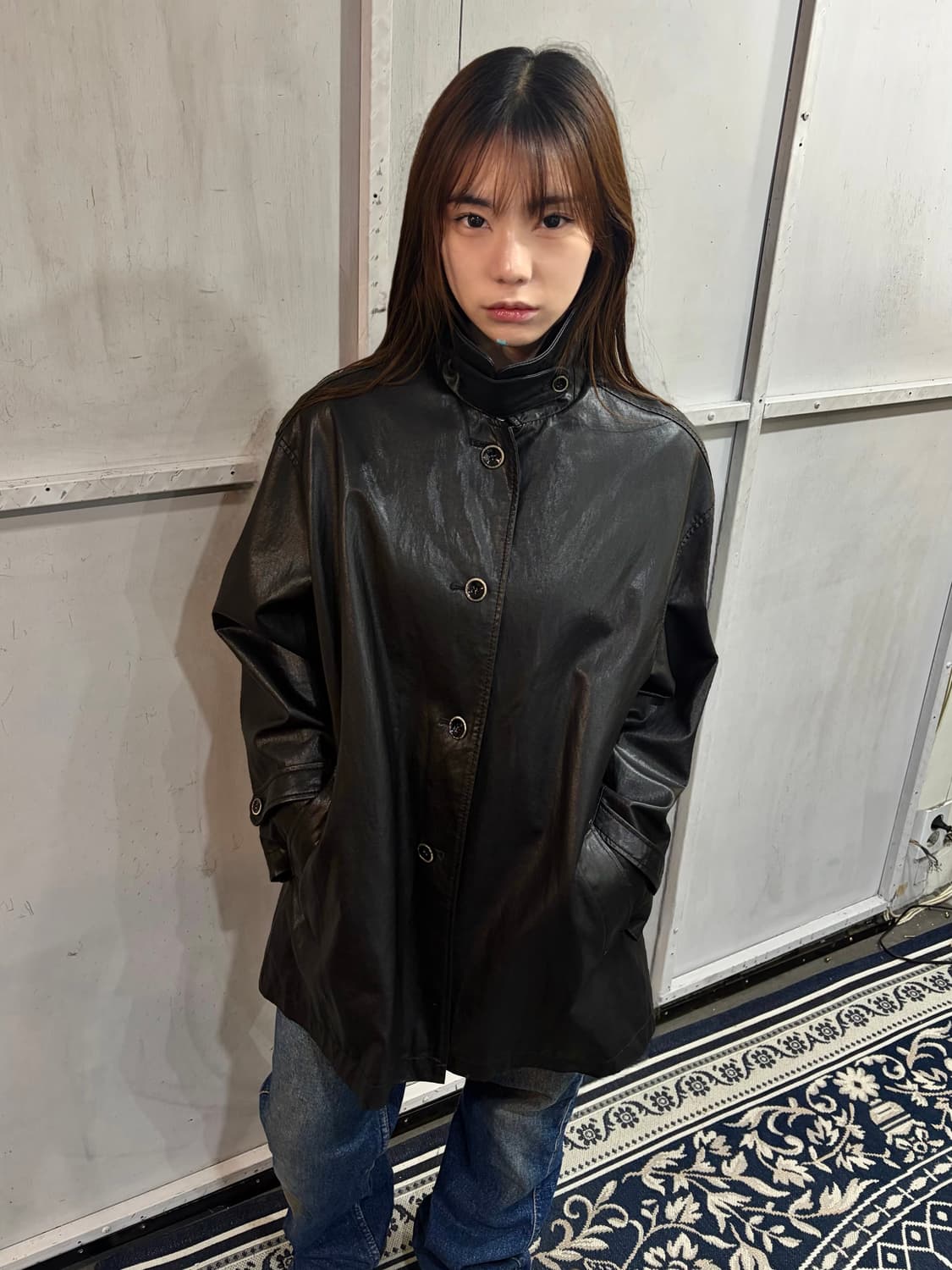 Vintage Leather high neck coat 상품이미지2