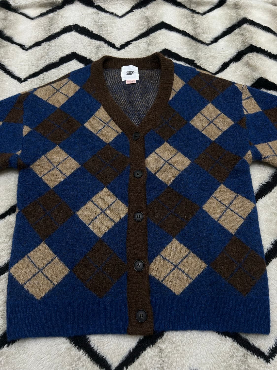 [XS]쥬시쥬디 오버핏 아가일 알파카 울 가디건 상품이미지2