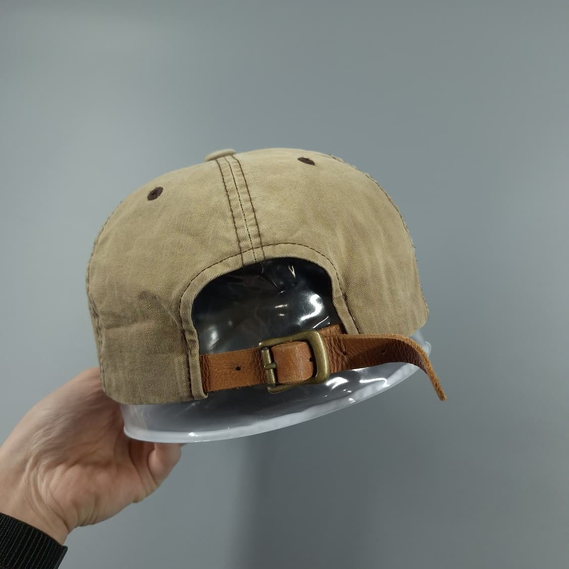 본더치 브라운 데미지드 스펠아웃 로고 레더스트랩 Y2K 6패널 볼캡 모자 상품이미지6