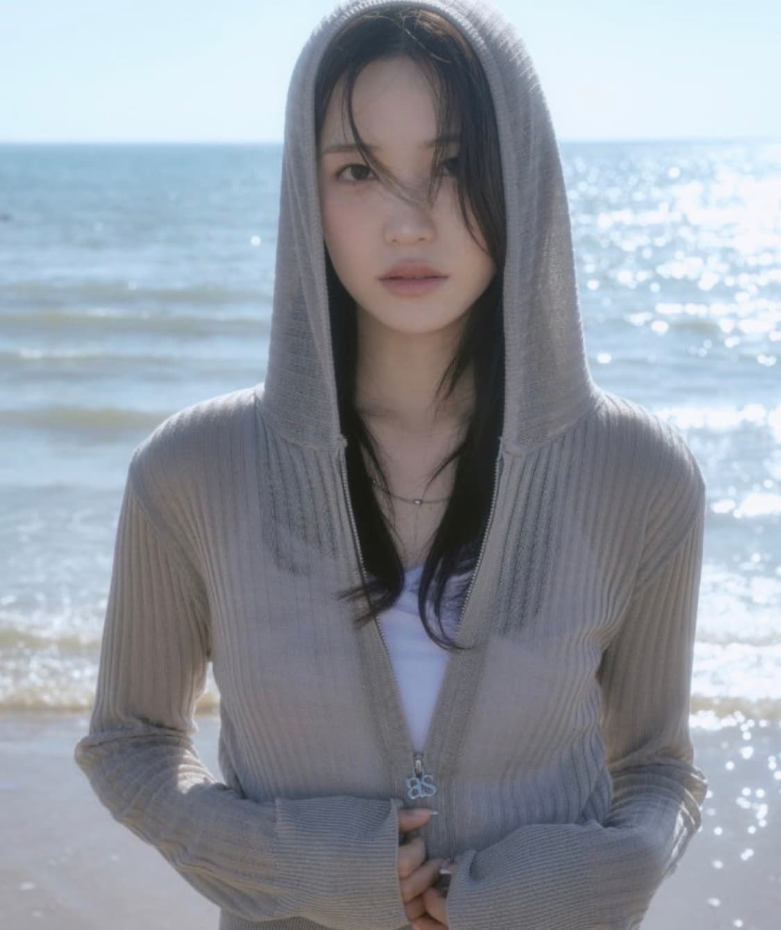 애즈온 나디아 니트 집업 카키 상품이미지1