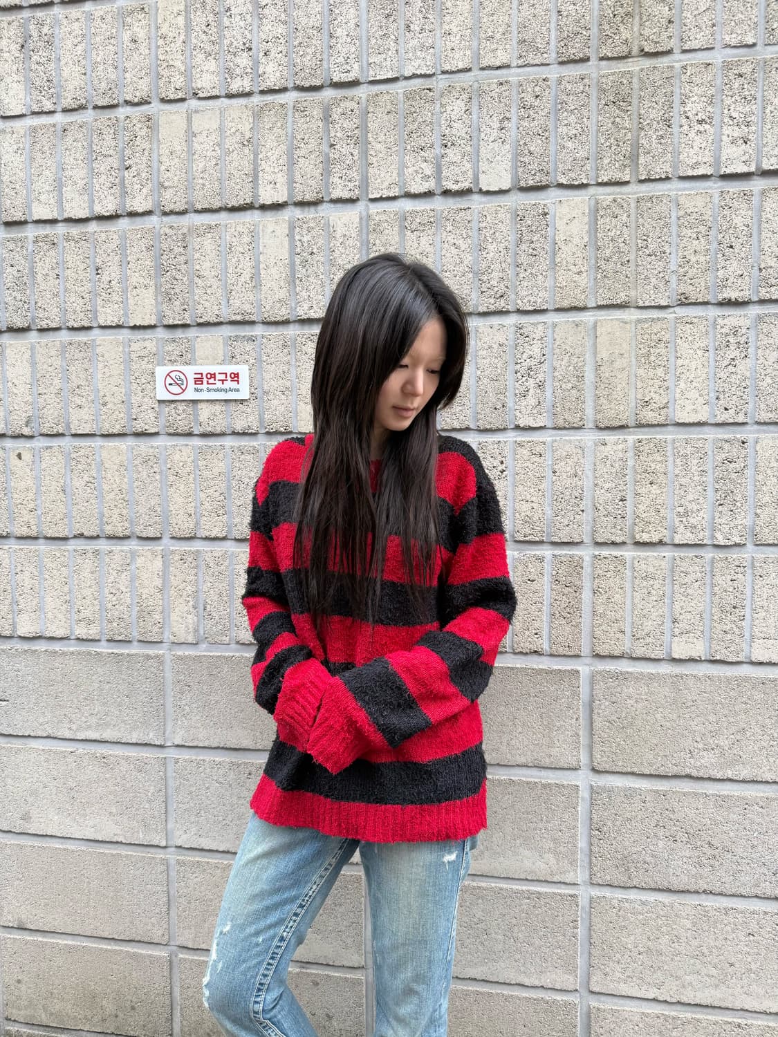 레드&블랙 스트라이프 부클니트 상품이미지3