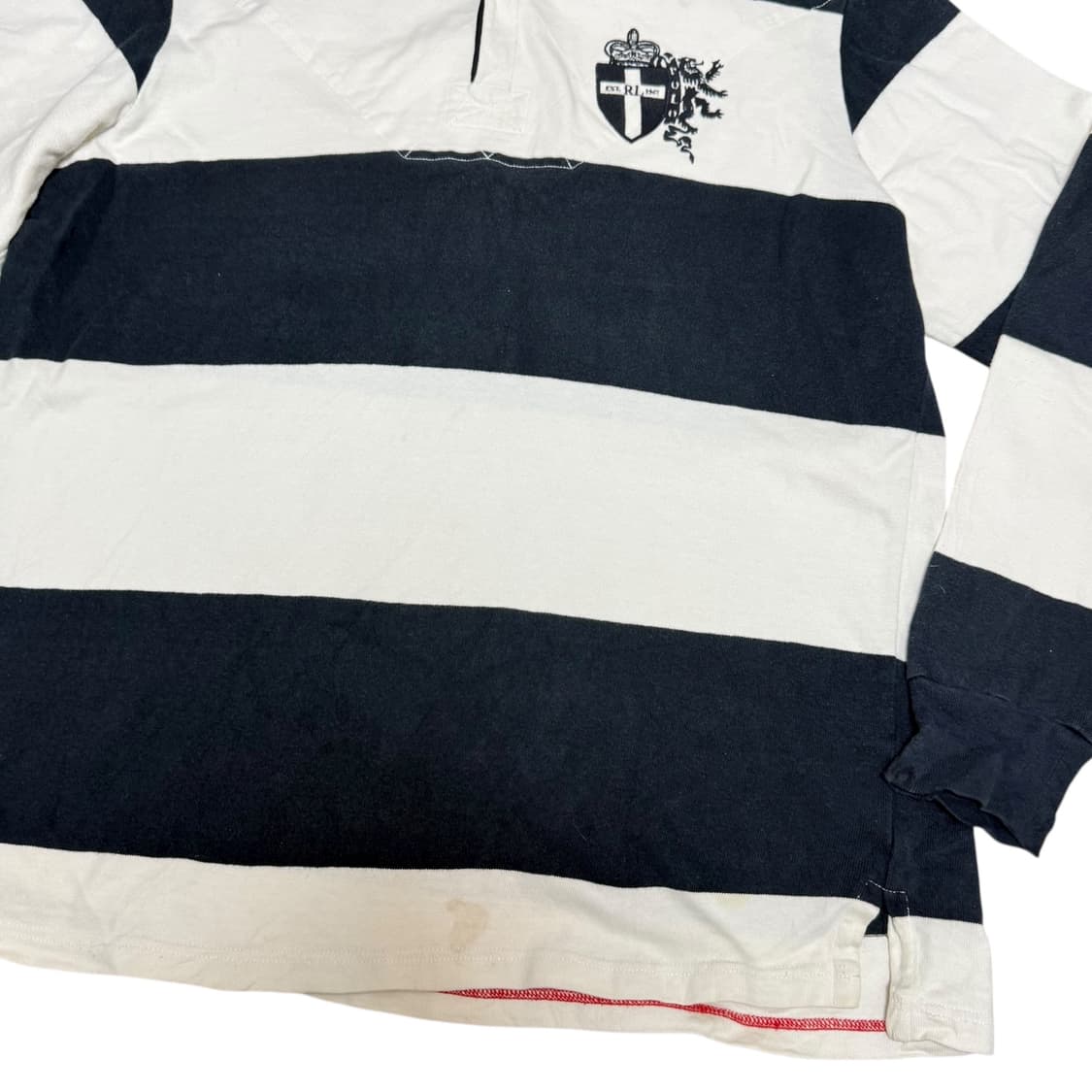 90‘s 폴로 스포츠 블랙 화이트 단가라 럭비티셔츠 상품이미지5