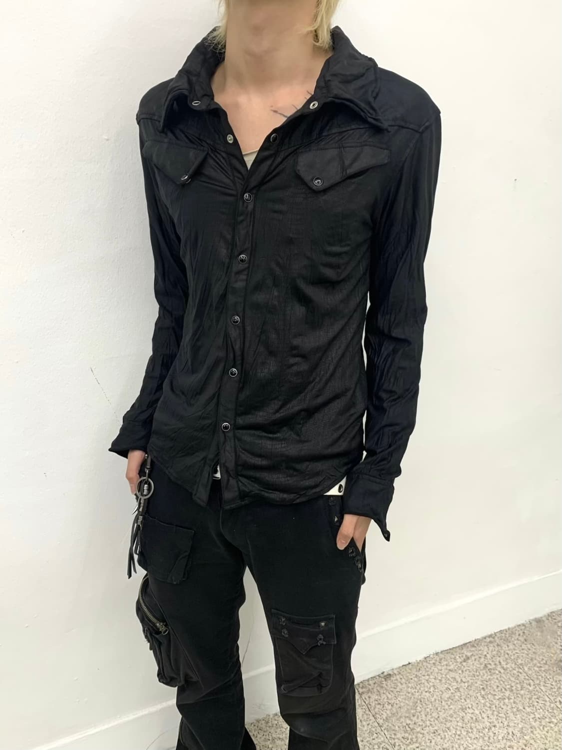 Xfem waxed python wrinkled shirt jacket  상품이미지8