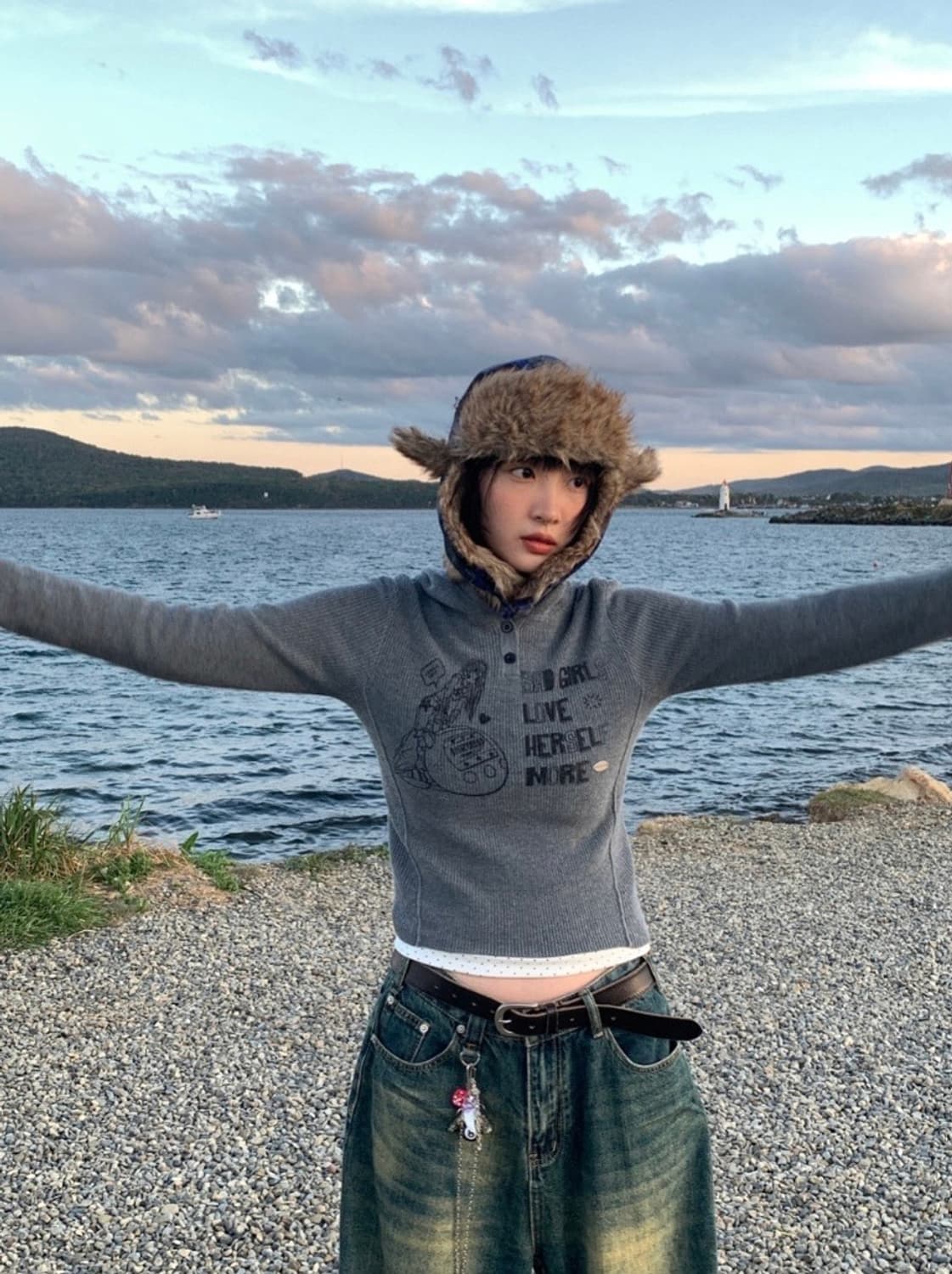 dear my kiko 니트 후드 상품이미지3