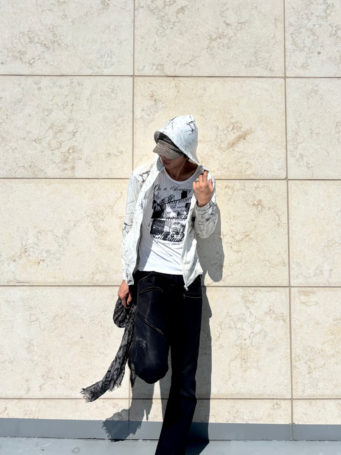 “Vintage” lightning Print White Hooded Z 상품이미지1