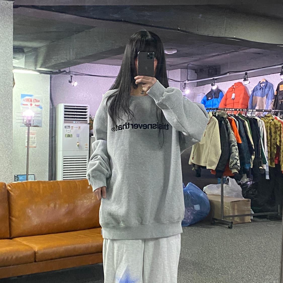 디스이즈네버댓 스펠로고 그레이 크루넥 스웻셔츠 B4293  상품이미지1