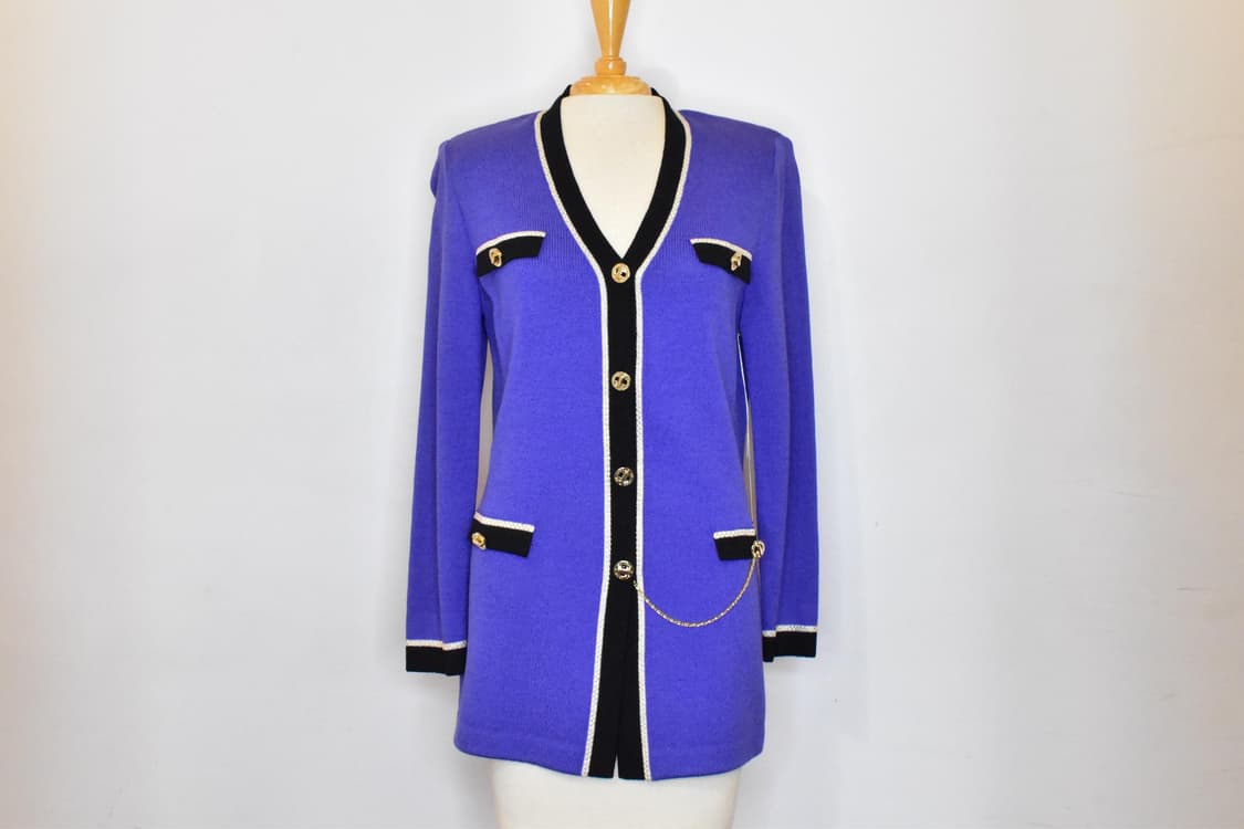 ST.JOHN 센존 컬렉션 비즈라인배색 포인트 퍼플 니트 가디건 자켓 상품이미지1