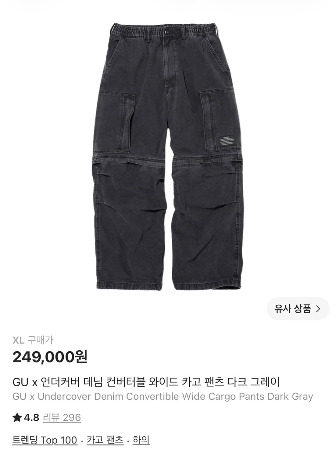 GU x 언더커버 데님 컨버터블 와이드 카고 팬츠 다크 그레이 XL 상품이미지1